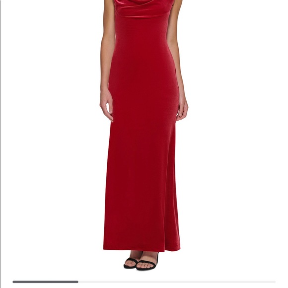 Cowlneck drapperd Back velvet gown - Picture 2 of 4